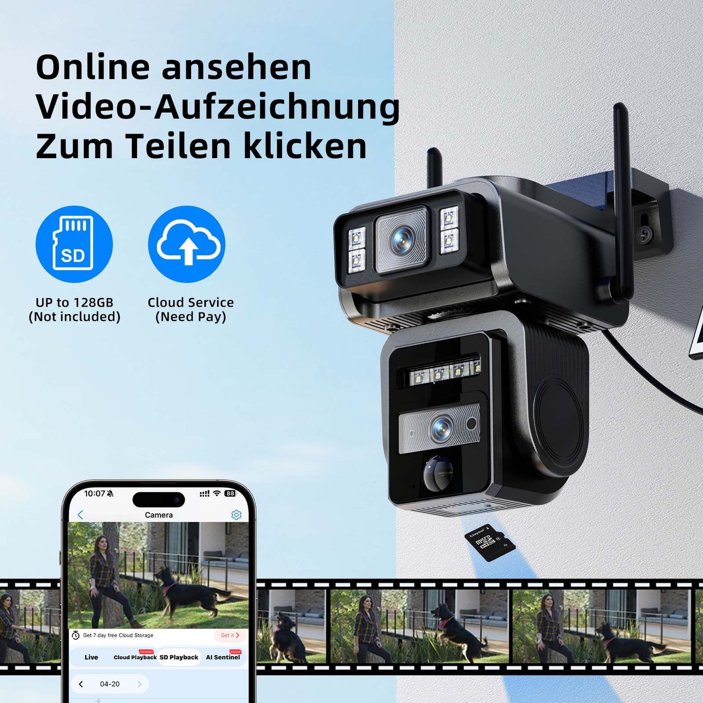 Câmera Solar de Lente Dupla Câmera de Segurança WIFI para Exterior Painel Solar com Bateria Câmeras IP PTZ de segurança CCTV