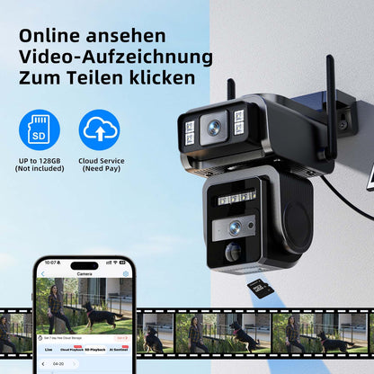 Câmera Solar de Lente Dupla Câmera de Segurança WIFI para Exterior Painel Solar com Bateria Câmeras IP PTZ de segurança CCTV