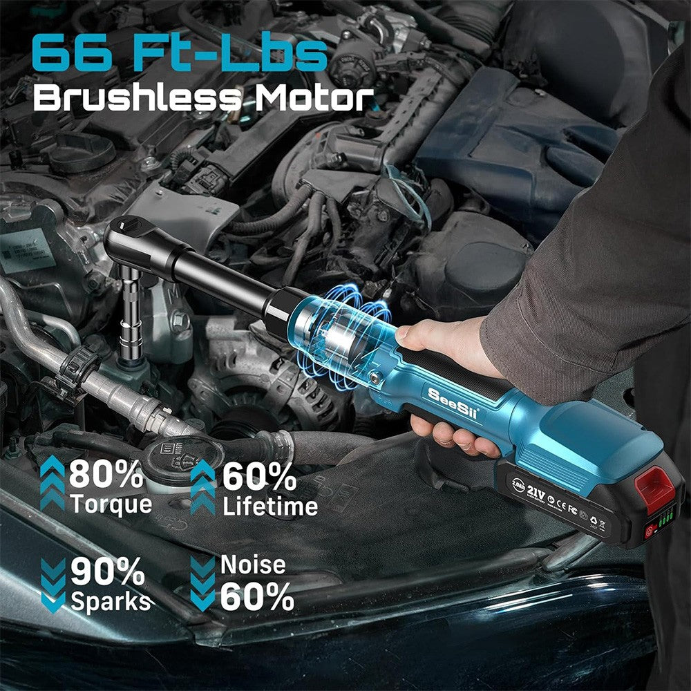 Seesii Chave Elétrica Sem Fio 3/8'' 80Nm Chave Catraca Estendida 6'' Chave de Ângulo Elétrica Chave de Fenda Kit Ferramentas de Reparo Automotivo 12V