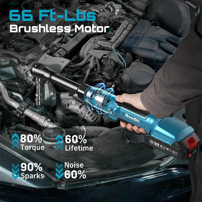 Seesii Chave Elétrica Sem Fio 3/8'' 80Nm Chave Catraca Estendida 6'' Chave de Ângulo Elétrica Chave de Fenda Kit Ferramentas de Reparo Automotivo 12V