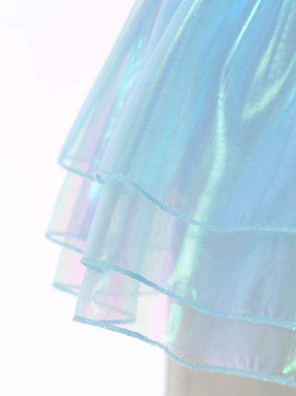 Womens Tiered A-line Pleated Short Skirt Shiny Glitter Skirt for Rave Festival Pole Dance Bar Party Skirt Night Club Costume