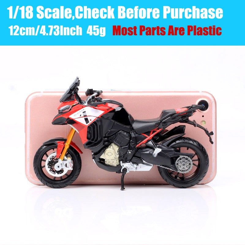 Miniaturas de moto de aventura Bburago Ducati Multistrada V4 Pikes Peak em escala 1/18, modelo de motocicleta de brinquedo diecast, vermelha