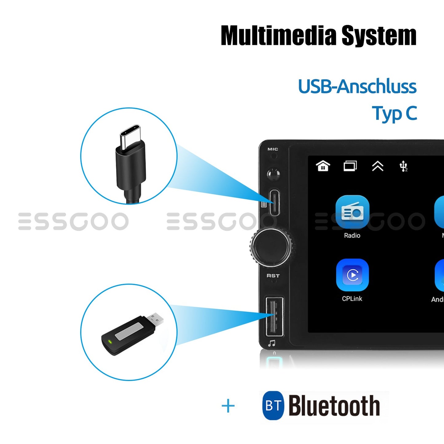ESSGOO 1Din IPS 6.86 Inch Wireless Carplay Android Auto Car Radio Multimedia Video MP5 Player Touch Screen Universal Stere