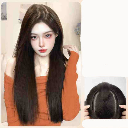Extensões de Cabelo Sintético em V de uma Peça com 4 Clips Cabelo Liso Longo Peruca Cor 50CM Cabelo Falso Natural