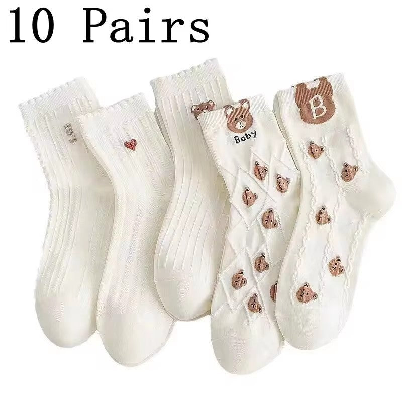 5/10/20 Pairs Men White Cartoon Socks Trendy Versatile Expression Socks With Simple Soft Breathable Comfortable Casual Socks