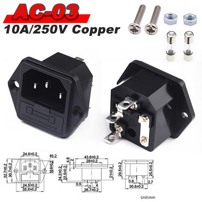 IEC 320 C13 C14 AC Inlet Power Plug Socket 250V 10A Fuse Red Lamp Rocker Switch Rewirable 3Pin Electrical Male Female Connector