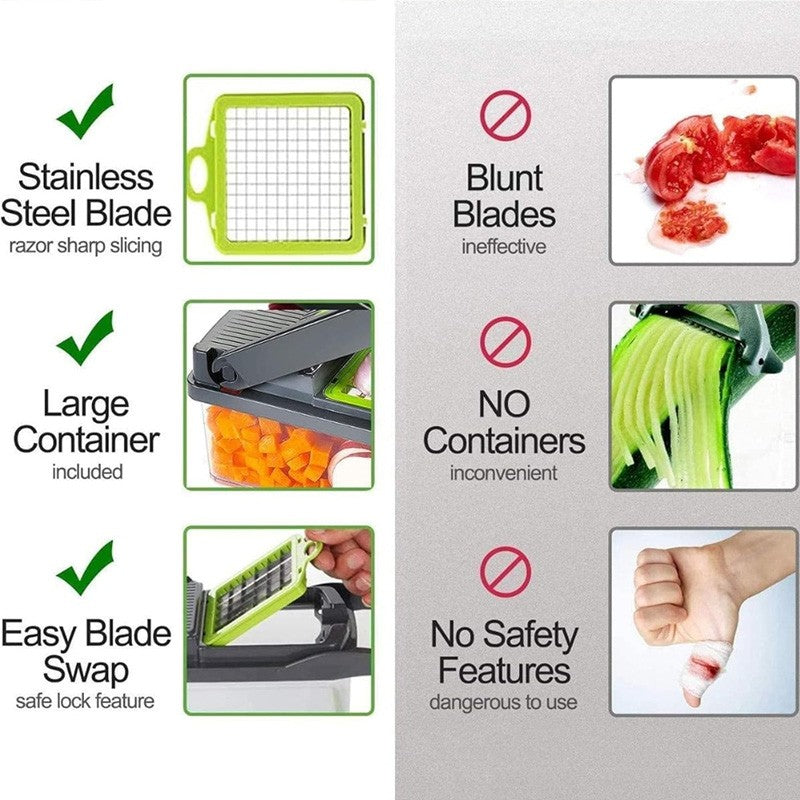 6-in-1 Vegetable Chopper - Kitchen Mandoline Slicer for Dicing, Julienne & Grating, Safe Food Prep with Container