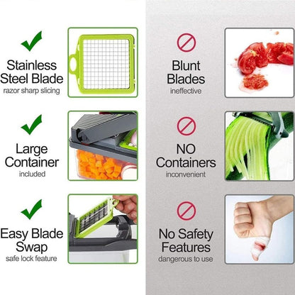 6-in-1 Vegetable Chopper - Kitchen Mandoline Slicer for Dicing, Julienne & Grating, Safe Food Prep with Container
