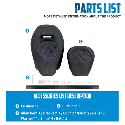 Assento de Motocicleta Duplo Preto Dianteiro Traseiro para Piloto e Passageiro para Harley Touring Road King Street Electra Road Glide 2009-2024