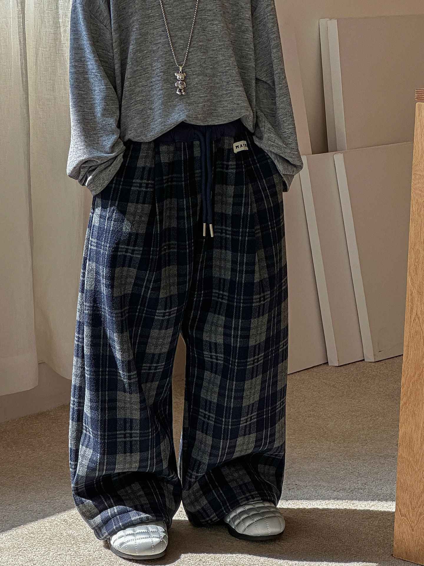 2025 Autumn Winter Cotton Boys Casual Pants Children Fleece-Lined Kids Plaid Loose Long Trouser Soft Warm 3-12 Years Outfit