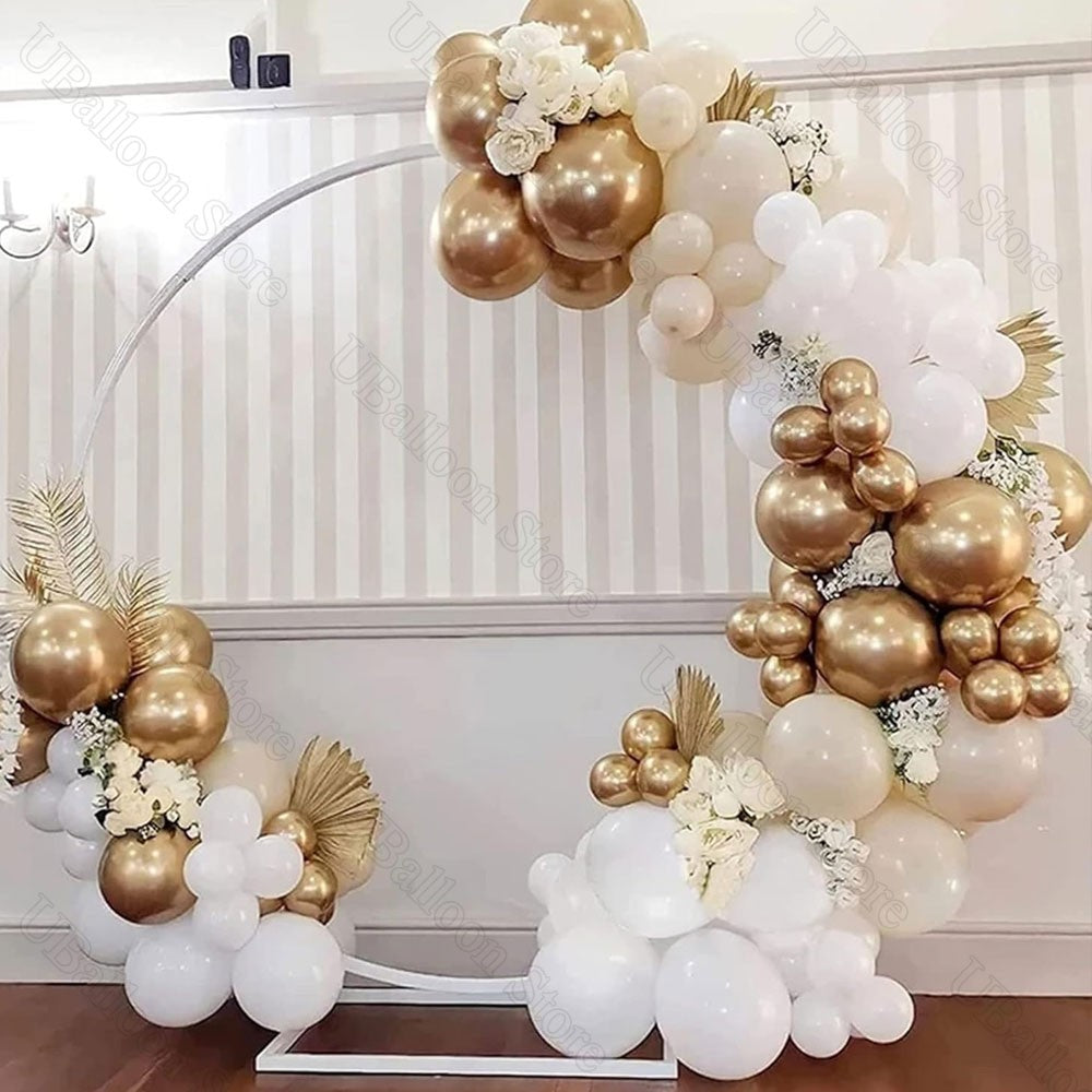 40Pcs White Sand Latex Balloons 10Inch Boho Sand White Metal Chrome Gold Balloons for Birthday Wedding Baby Shower Party Decor
