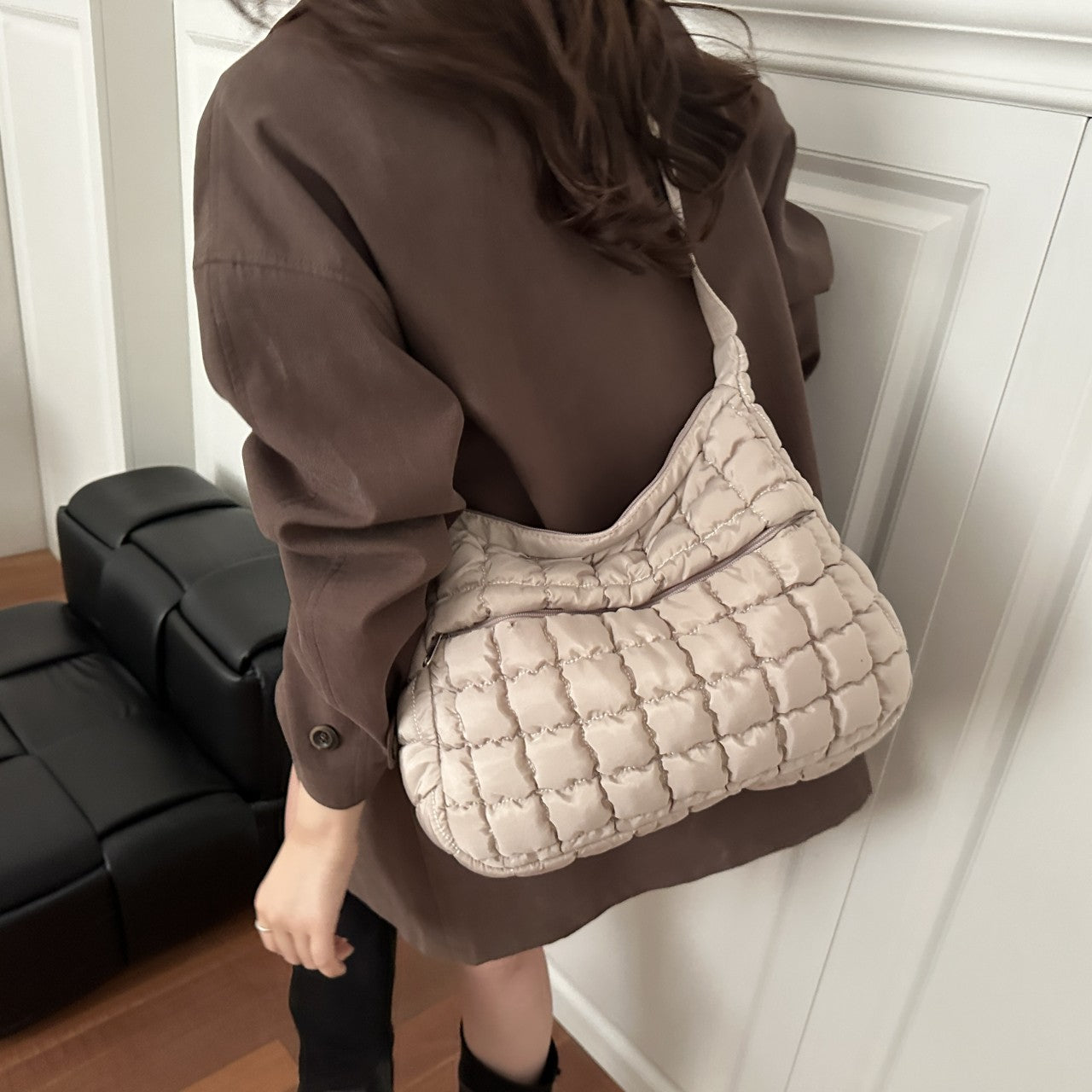 2025 New Quilted Puffer Shoulder Bag for Women Large Capacity Tote Sling Bag Fashion Casual Crossbody Satchel Bag Female Handbag