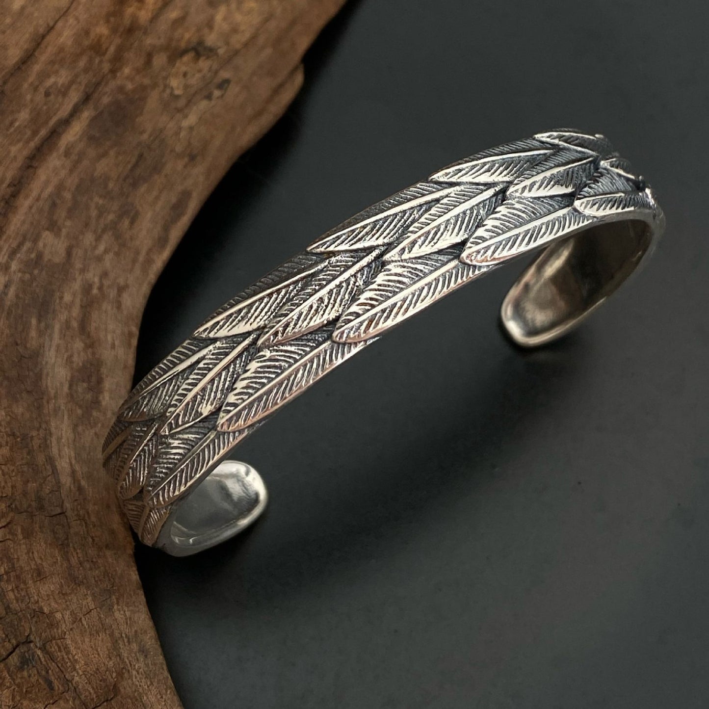 Pulseira Bracelete de Prata Esterlina 925 Pena Flor Dourada Vintage Punk Para Mulheres Homens Joias da Moda Presente Dropship Atacado