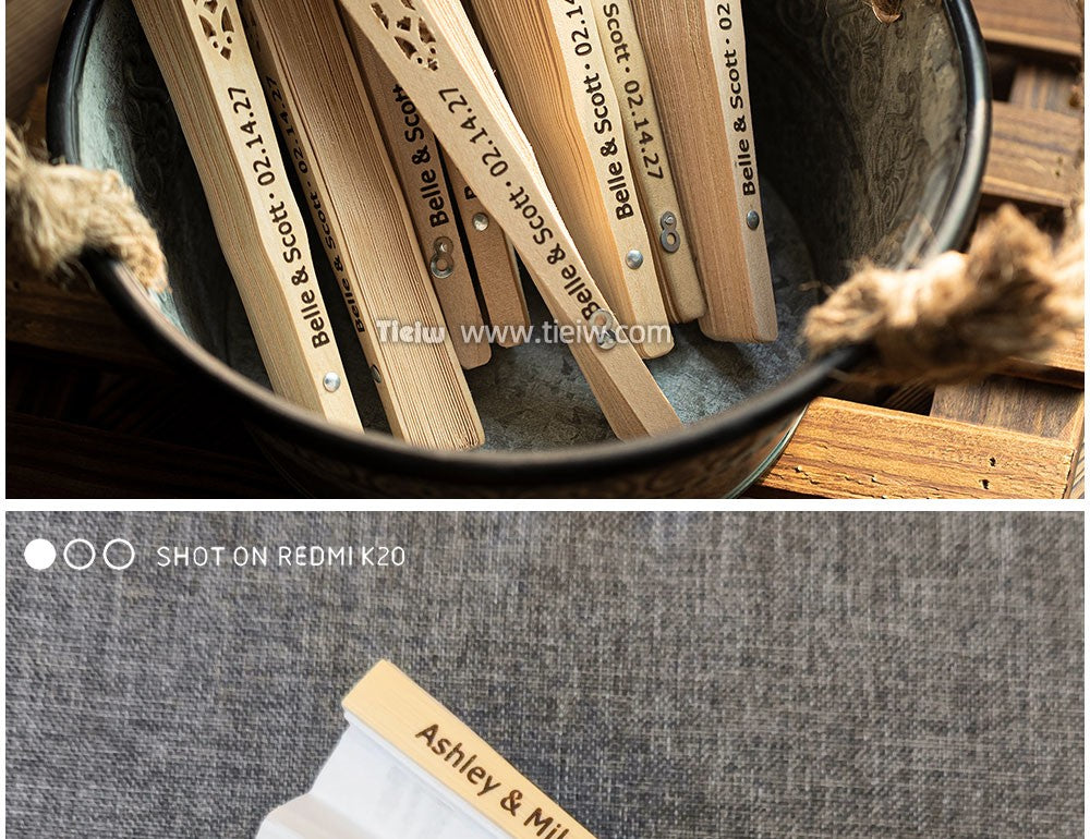 Custom Wedding Fans-Hand Fan For Bridal Shower Beach And Summer Wedding Favors-Personalized Rustic And Elegant Wooden Fan
