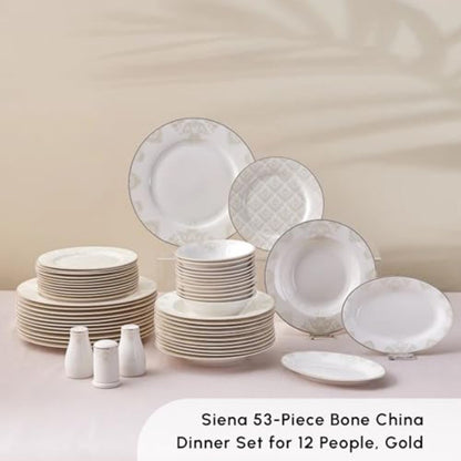 Siena 53Piece Porcelain Plates and Bowls Set with Dinner and Dessert Plates Shakers Bone China Dishware Sets Kitchen Dinnerware