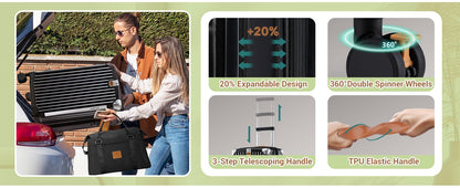 Conjunto de malas Joyway 3/5 peças pretas, malas expansíveis de 20/24 polegadas, porta-copos, trava TSA, rodas antiderrapantes, leves e duráveis