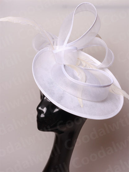 Noiva Casamento Malha Fascinators Chapéu Igreja Senhoras Mulheres Derby Chapéu Grande Fascinator Festa Evento Enfeite de Cabeça Noiva Casamento Pillbox Cap