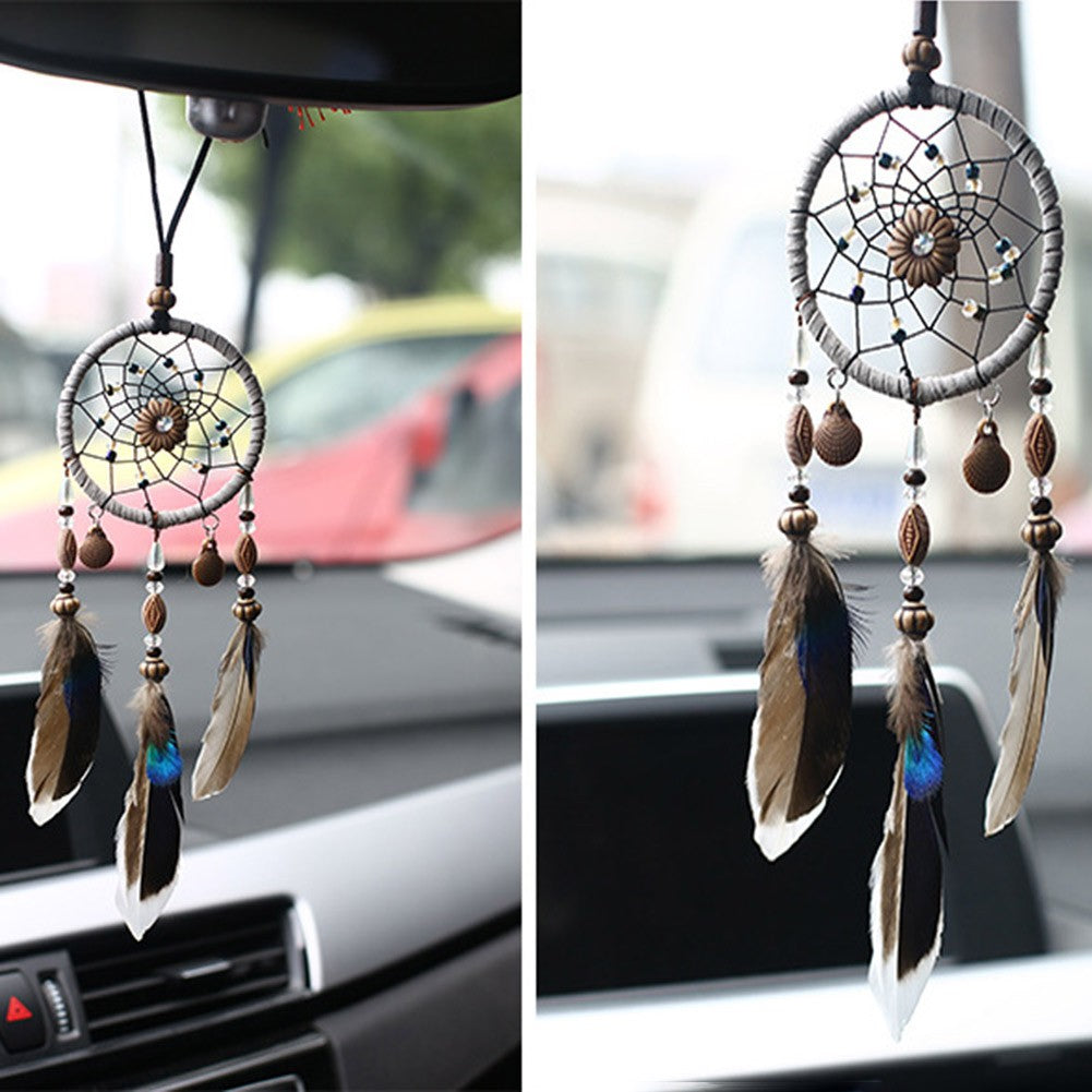 Mini Dream Catcher Car Pendant Accessory Interior for Girls Feather Mirror Hanging Pendant Home Decor Lucky Car Ornament Girls