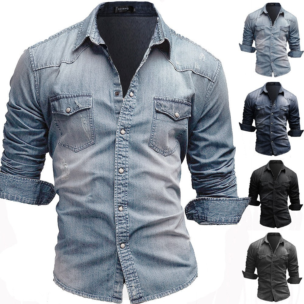 Elastic Cotton Denim Shirt Men Long Sleeve Quality Cowboy Shirts for Men Casual Slim Fit Mens Designer Clothing