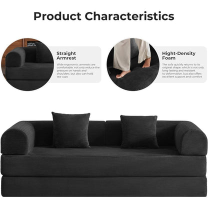 79" Convertible Sofa Bed, Corduroy Convertible Sleeper Sofa Bed, Boneless Couch with Fixed-Shape Frame, Floor Sofa Modular Couch