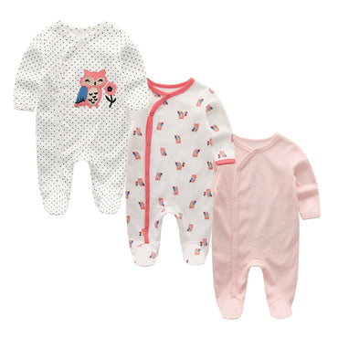 Kiddiezoom 3 Pcs/Lot Autumn Winter Unisex Cartoon Long Sleeve Baby Boy Girl Romper 100%Cotton Soft Newborn Jumpsuits Clothing