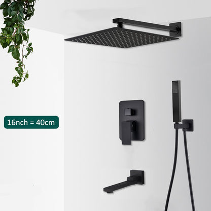 Black Concealed Shower System Rain Waterfall Bathroom Embedded Shower Faucet Set with Tub Spout