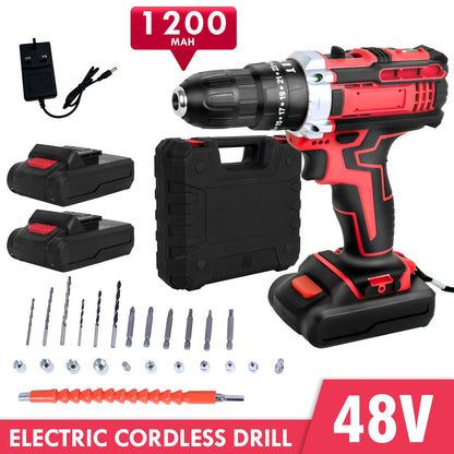 Parafusadeira Elétrica 48V Furadeira Sem Fio Kit de Ferramentas com Bateria de Lítio 1200mAh Carregador 450w Sem Escova 25+1 Torque