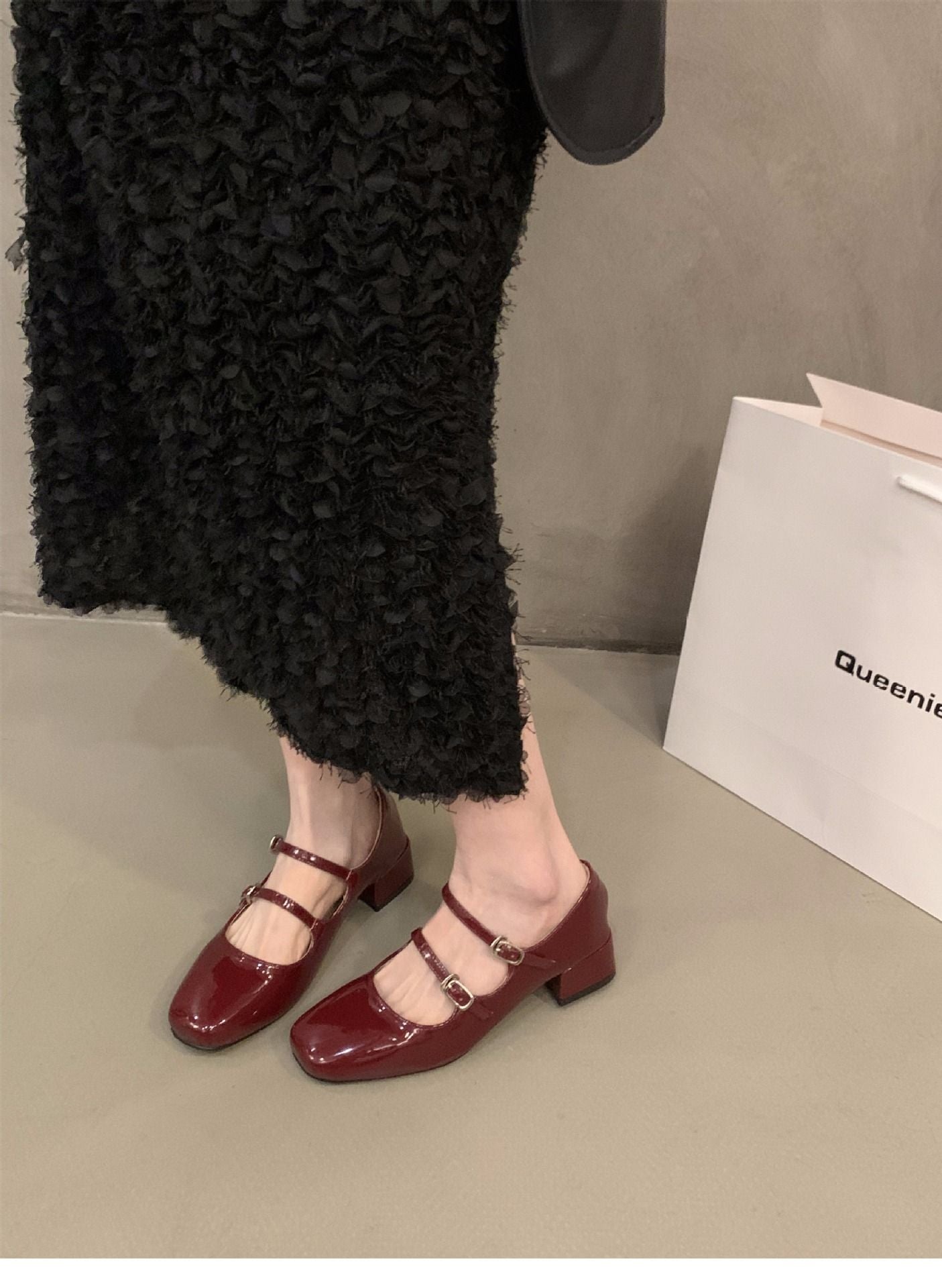 Mary Jane Shoes for Women  Retro Medium Heel Women's Single Shoes Fashion Gloss Soft Comfort Ballet Shoes Zapatos De Mujer