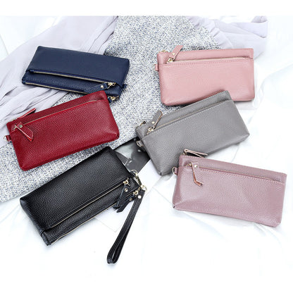 Women's Wristlet Clutch Purse Genuine Leather Clutch Cellphone Smartphone Long Wallet Vintage Purse Travel Double Zip Wristlets
