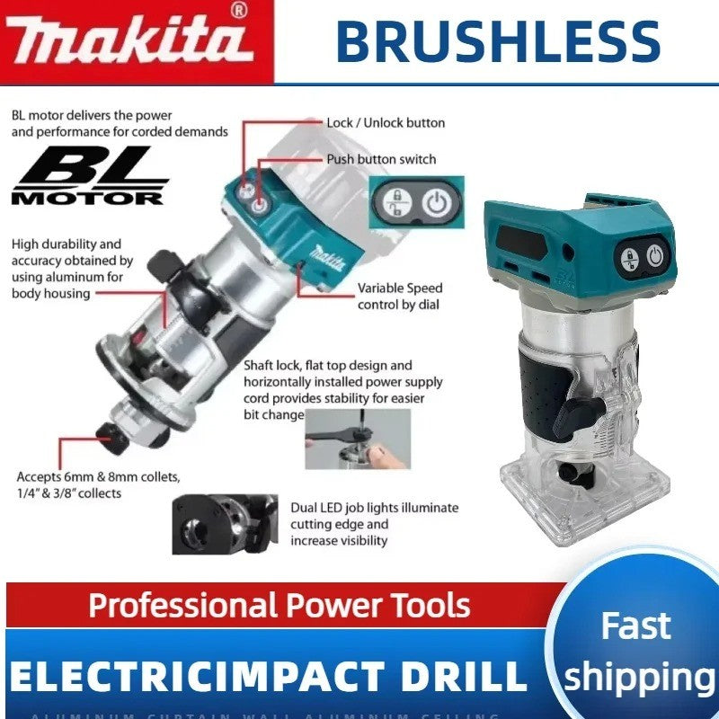 Makita DRT50 Tupia Sem Fio Recarregável com Motor Brushless para Entalhar e Fresar Madeira, Máquina de Chanfrar Portátil