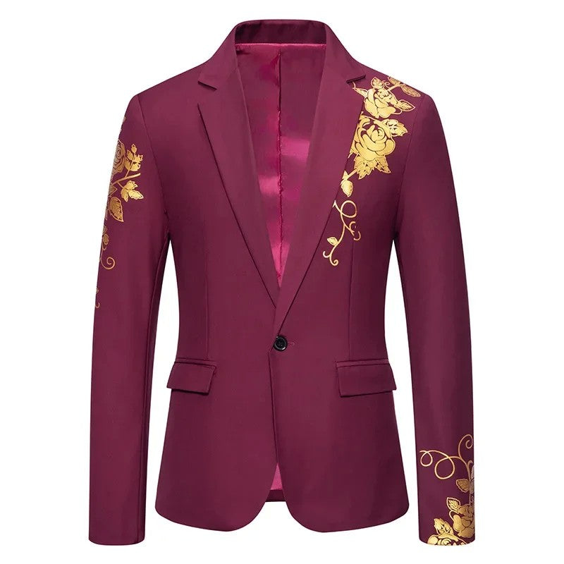 2024 New Men Business Social Suit Loose Jacket Black / White / Royal Blue Fashion Male Wedding Prom Party Rose Printed Blazers