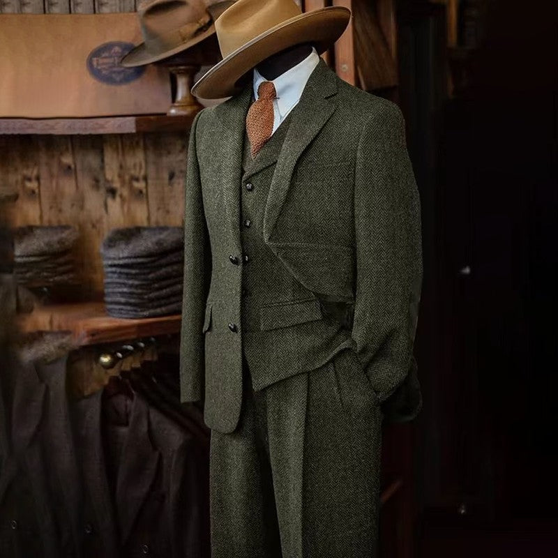Men's Three-piece Suit Herringbone Pattern Single Breasted Slim Fit Suits for Men Suit Set Luxury 2025 Costumes Man Formal Suits