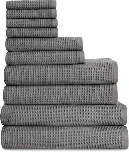 Complete Waffle Bath Bundle - 60% Cotton 40% Viscose from Bamboo - Quick Dry & Ultra-Soft Waffle Weave Bath Towels