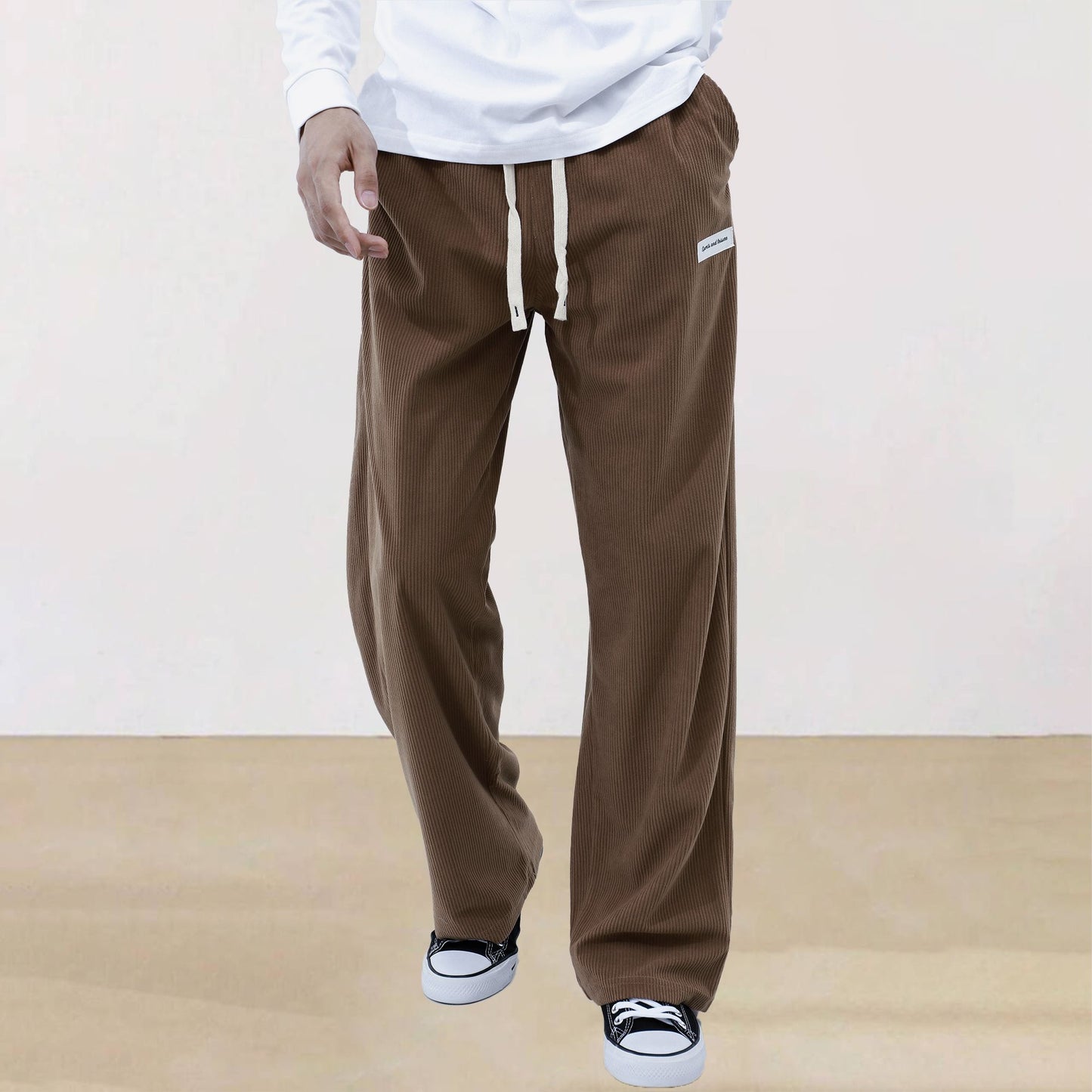 Mens Corduroy Joggers Pants Casual Cargo Pants Drawstring Elastic Waist Baggy Tapered Sweatpants with Pockets Outdoor Sweatpants