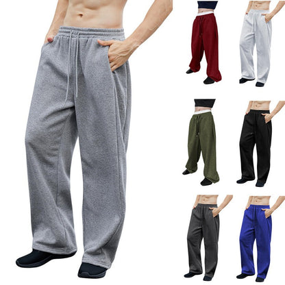 2025 wide leg sweatpants men's sweatpants waist drawstring straight leg loose pants straight leg sports pants