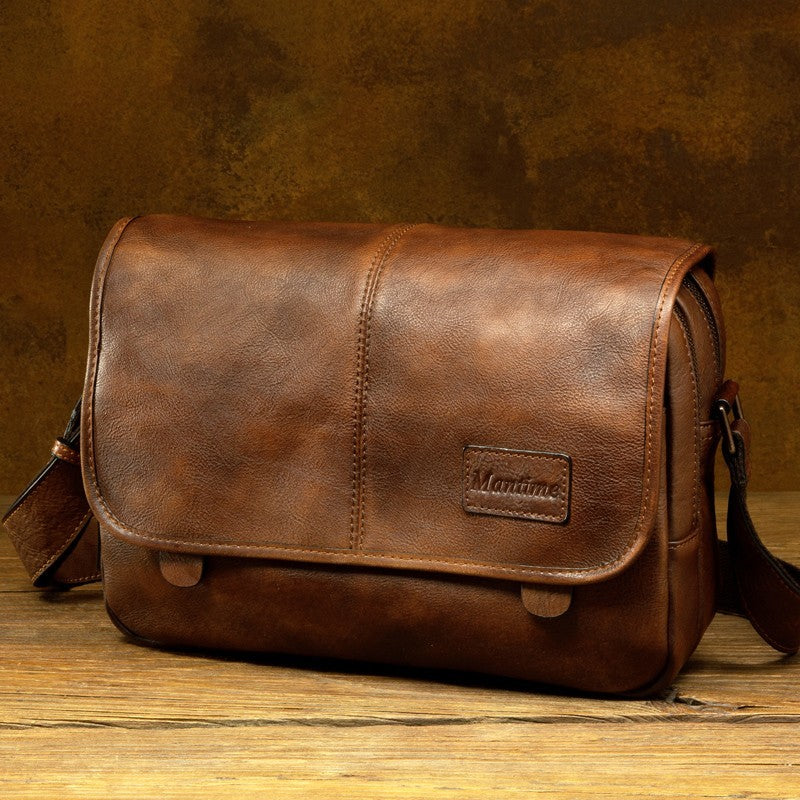 Leather shoulder bag men's messenger bag casual men's bag tide brand high-capacity leather messenger bag tooling backpack.