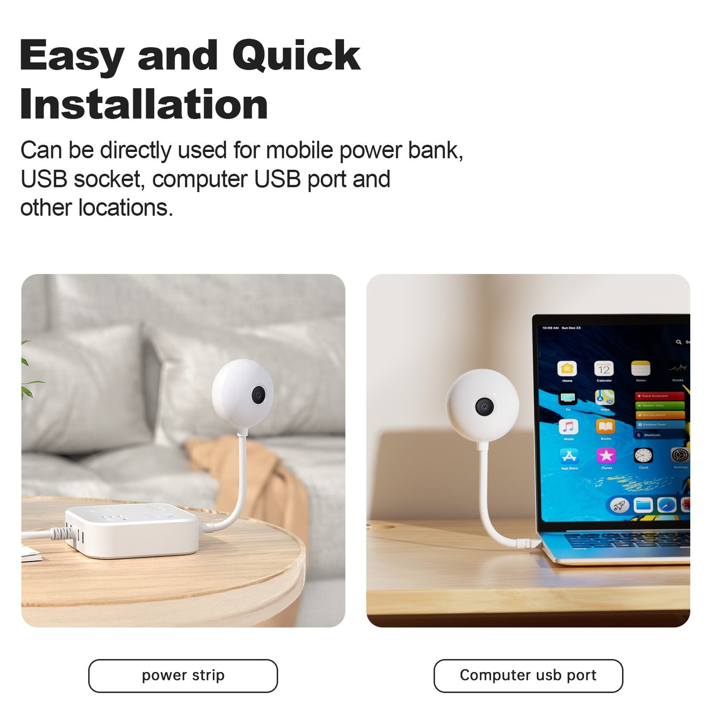 WESECUU Mini WiFi Camera Indoor 2K Security Camera for Baby Monitor Wireless USB Plug IP Surveillance AI Auto Tracking Babe Cam