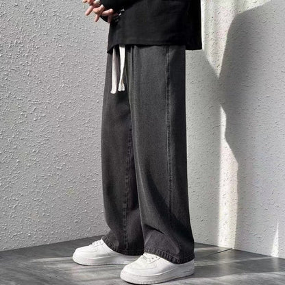 Men's  Jeans 2025 Winter Hot Style Korean Style Street Hip-hop Loose Denim Trousers Velvet Wool Trousers Black Light Blue