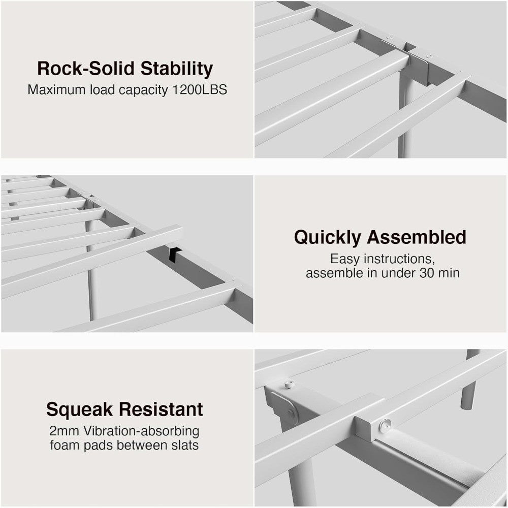 Estrutura de Cama de Metal Tamanho Solteiro – Estilo Vitoriano Moderno Minimalista com Cabeceira/Peseira, Estrados de Aço Resistentes/Embaixo da Cama