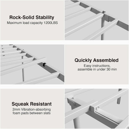 Estrutura de Cama de Metal Tamanho Solteiro – Estilo Vitoriano Moderno Minimalista com Cabeceira/Peseira, Estrados de Aço Resistentes/Embaixo da Cama