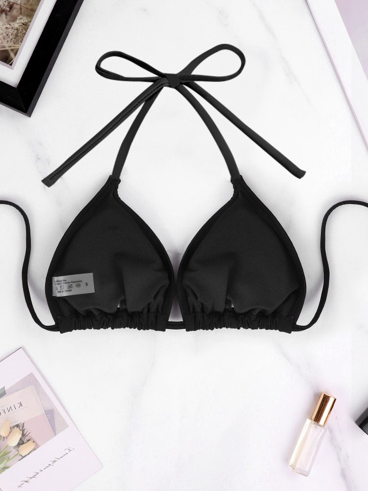 1Pc Women's Sexy Bikini Top Bra Swimsuit Summer Beach Style Solid Color Hanging Neck Bareback Strap Bikini Swimsuit Bra Swimsuit