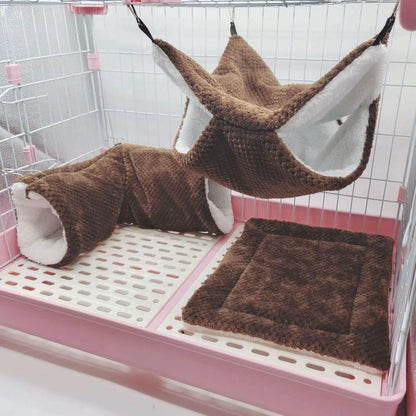Rede de estimação quente de inverno, rede de hamster de pelúcia espessa de camada dupla, chinchila, porquinho da índia, furão, saco de dormir, gaiola suspensa de hamster