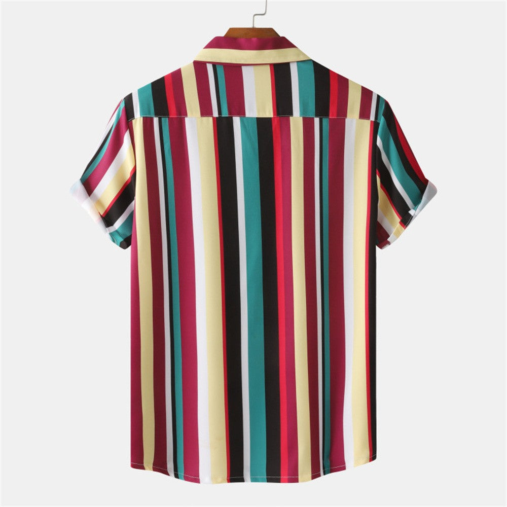 Summer Men Stripe Casual Shirts Hawaiian Beachwear Streetwear Fashion 3d Print Short Sleeve Holiday Imported Clothing Floral