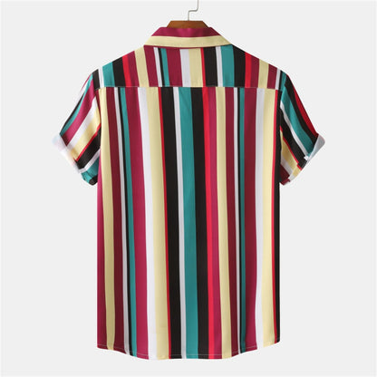 Summer Men Stripe Casual Shirts Hawaiian Beachwear Streetwear Fashion 3d Print Short Sleeve Holiday Imported Clothing Floral