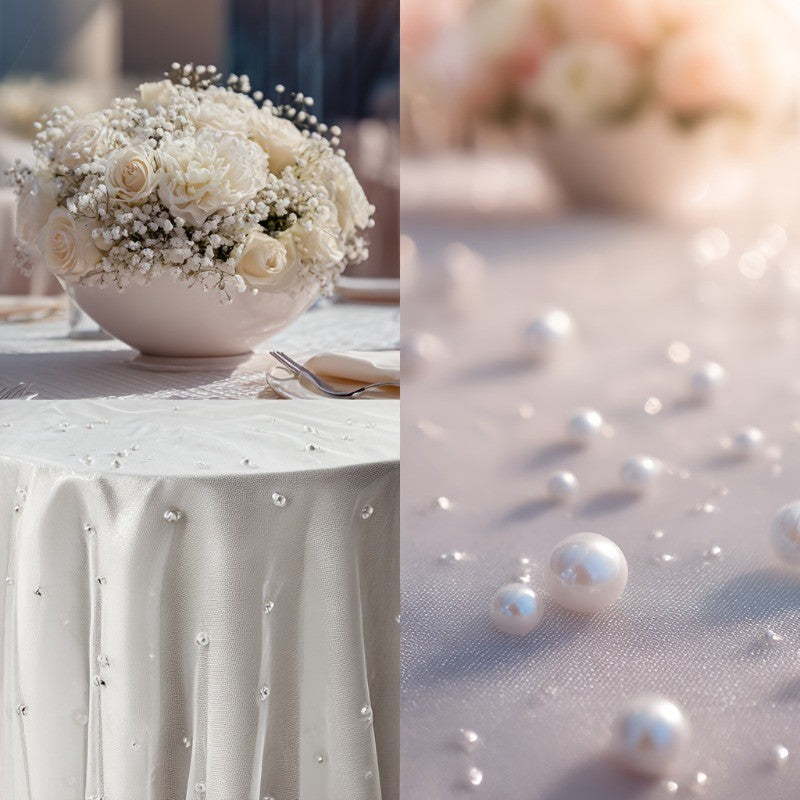 White Pearl Beaded Sheer Tulle Roll, Soft Gauze for Wedding Table Runner, Ceremony Arch Drape, Chair Sash,Bridal Shower Backdrop