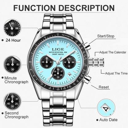 2025 LIGE Top Brand Luxury New Men Watch Quartz Man Watches Waterproof Luminous Watch for Men Date Chronograph Sport Wristwatch
