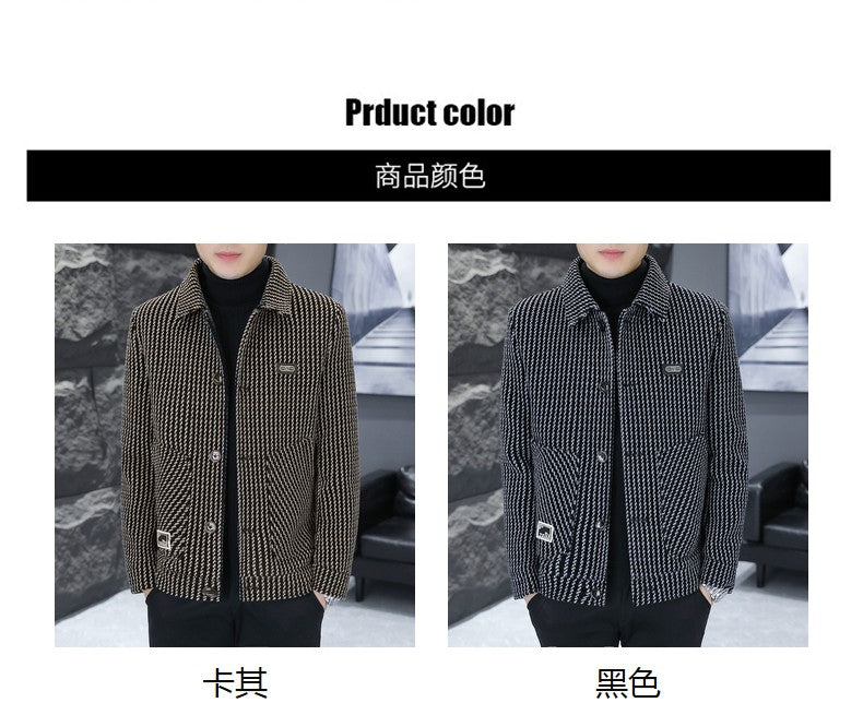Korean Fashion Woolen Jacket for Men 2023 Winter Plaid Casual Business Trench Coat Slim Social Office Street Wear Short Overcoat