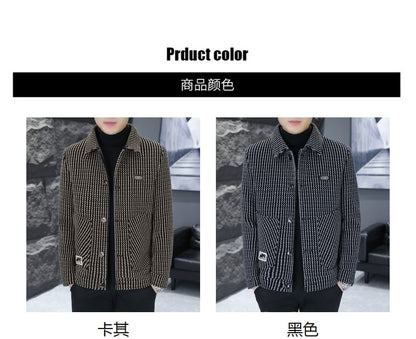 Korean Fashion Woolen Jacket for Men 2023 Winter Plaid Casual Business Trench Coat Slim Social Office Street Wear Short Overcoat