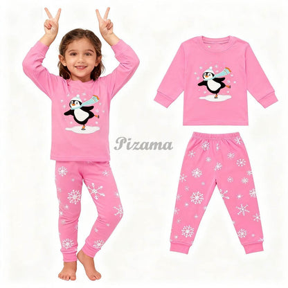 100 Cotton Girls Christmas Pajamas Sets Kids Pyjamas Penguin Snowman Pijama Xmas Homewear Baby Sleepwear Children Nightwear Pjs
