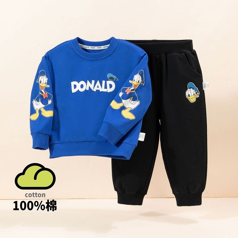 Autumn Baby Girl Boy Clothes Set Children Disney Donald Duck Printing Sweatshirt Top and Pants Bottom 2Pcs Suit Cotton Tracksuit